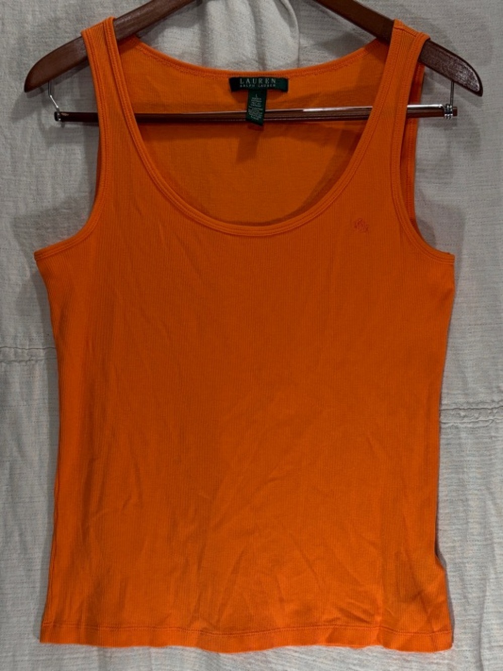 Lauren Ralph Lauren Orange Ribbed Scoop Neck Tank Top Size L 100% Cotton